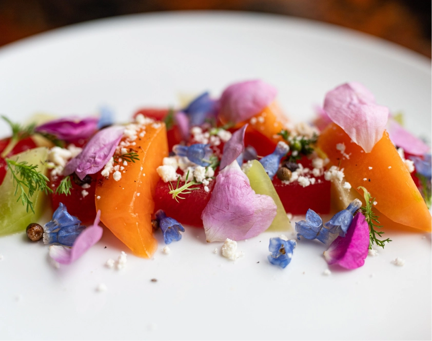 melon salad with edible flowers